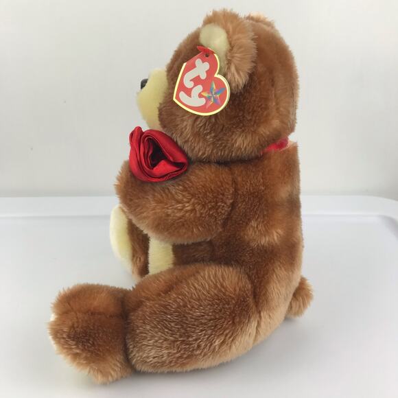 Ty Beanie Buddy Always Bear Plush 9" Brown Red Rose 2005 Stuffed Animal Tags - Picture 5 of 13